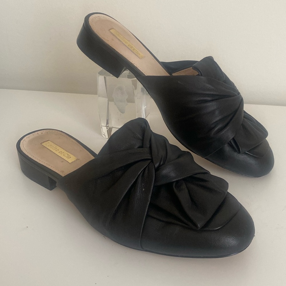 Louise et Cie Genuine Leather Knot Mules Size 7 Black Slip On Casual Chic